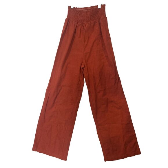 Shein Pants - Orange Linen Blend High Rise Drawstring Wide Leg Crop Pants Sz Small